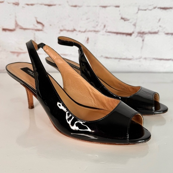 ANN TAYLOR Perfect KH Slingback Black Patent Leather Peep Toe Size 7.5 Heels - Picture 15 of 15